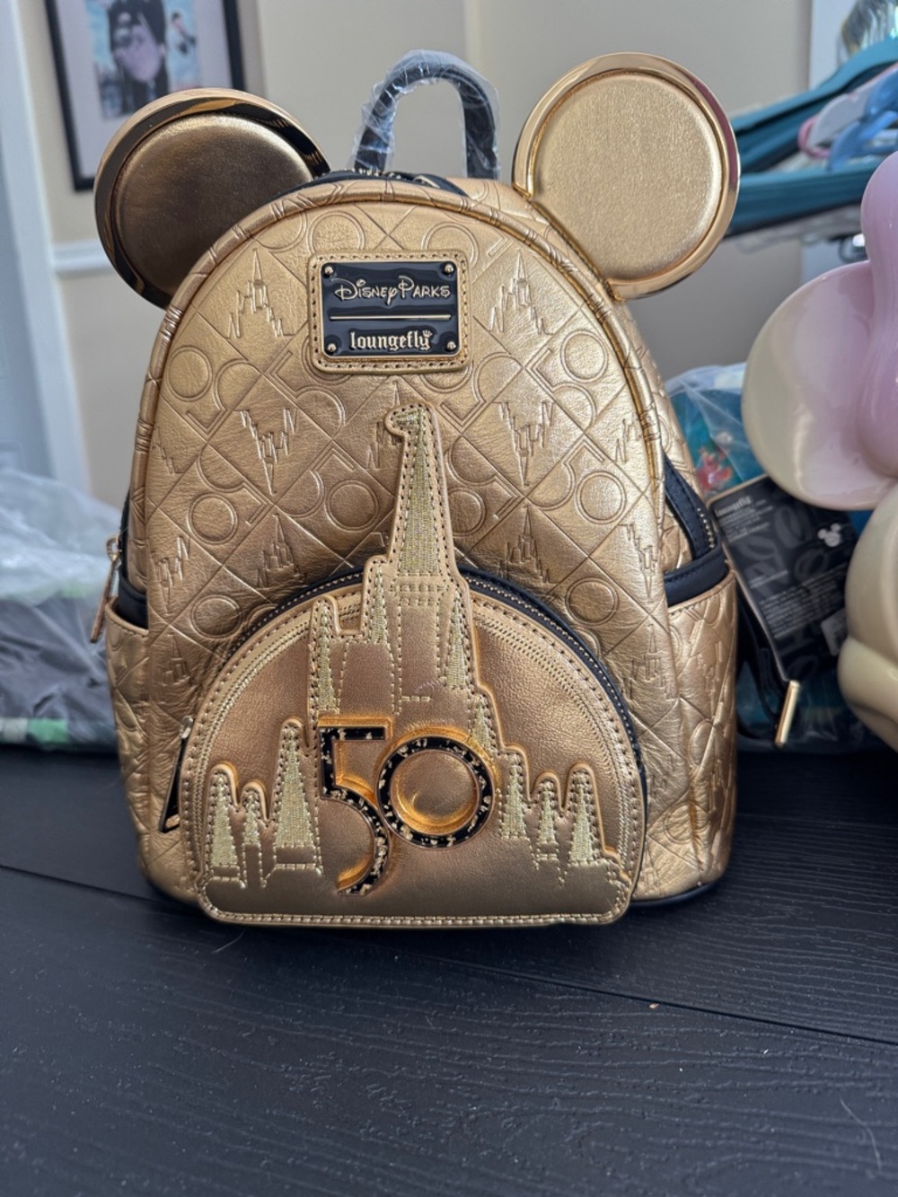 Loungefly Kids Gold Mickey 50th Anniversary Mini Backpack